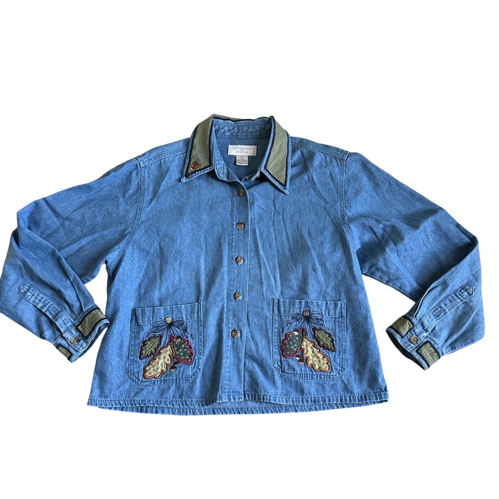 Vintage Christopher & Banksā Leaf Embroidered Shacket Womens L Fall Cottagecore